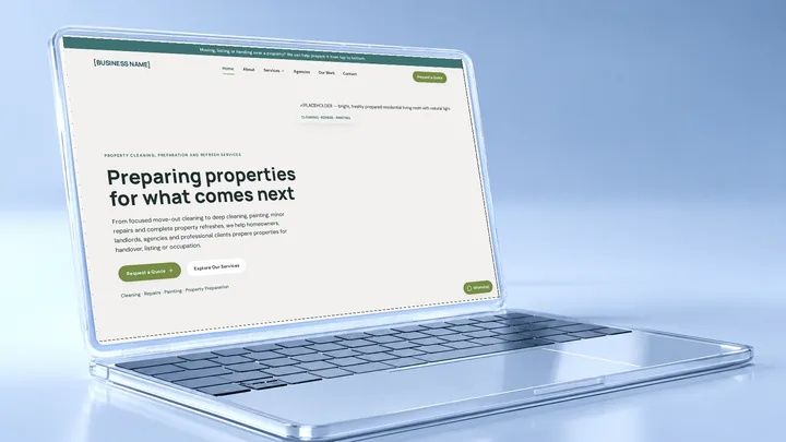 An open laptop showing a cleaning company website